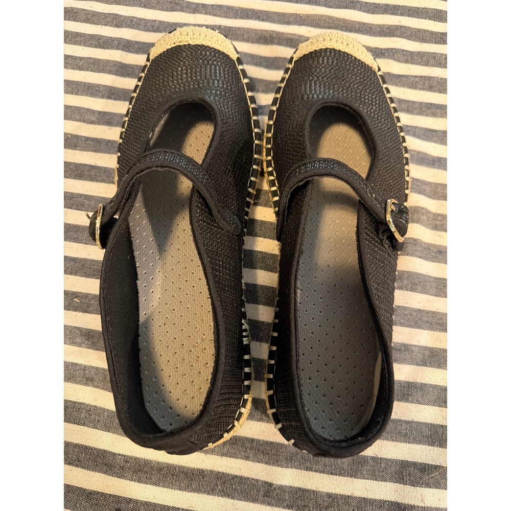 Free Assembly Womens Black Mary‎ Jane Espadrille Flats Buckle Strap Size 8.5